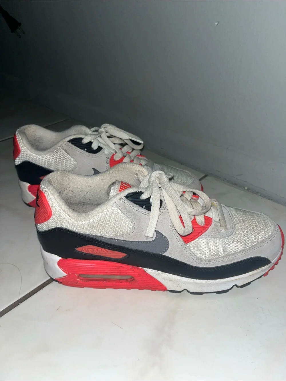 Nike Kids Sneakers in White, Black & Red Accent